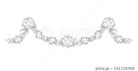 Flower garland with linear peony. Background with beautiful decorative summer flowers. 142130368