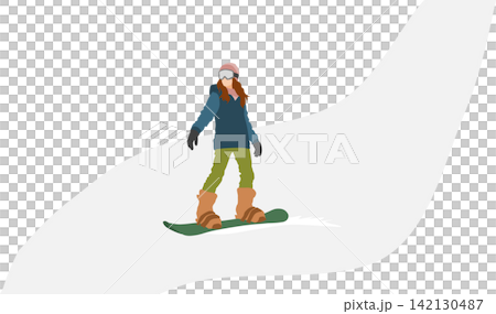 冬天在雪山滑雪的女子插畫 142130487
