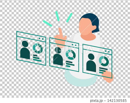 リードスコアリング画面から最適な見込み客を選定するマーケティング担当者のイラスト リードスコアリング画面から最適な見込み客を選定するマーケティング担当者のイラスト 142130585