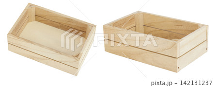 Empty wooden crate isolated on white background 142131237
