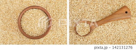 Sesame seeds as a background. Top view. Flat lay Sesame seeds as a background. Top view. Flat lay 142131276
