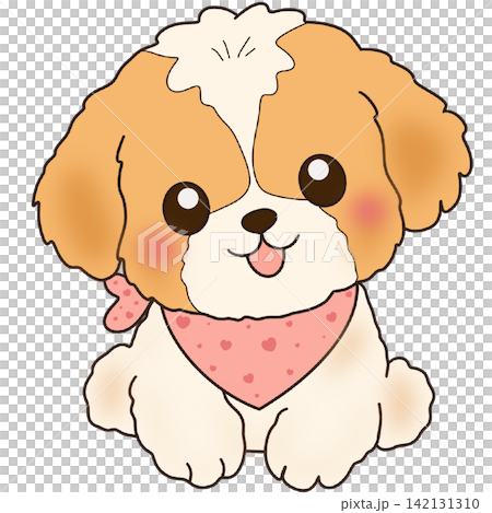 Cute Shih Tzu puppy dog character wearing pink scarf bandana pet care sticker print visual graphic clipart artwork design icon element illustration 142131310