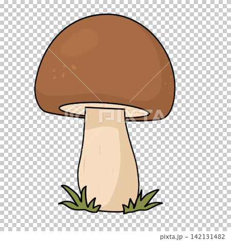 Cute brown mushroom fungus nature autumn forest botanical sticker print visual graphic clipart artwork design icon element illustration 142131482