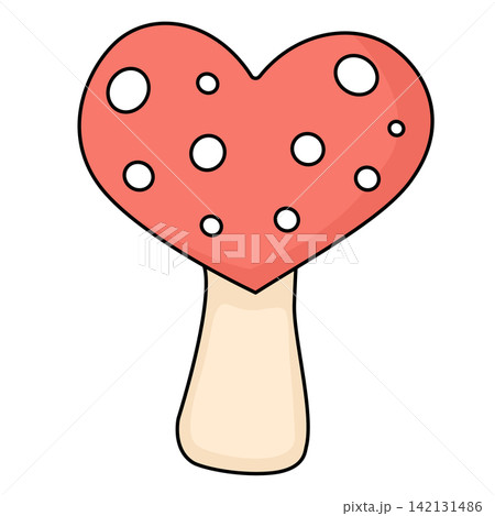 Cute heart shaped red spotted mushroom toadstool love nature concept sticker print visual graphic clipart artwork design icon element illustration Cute heart shaped red spotted mushroom toadstool love nature concept sticker print visual graphic clipart artwork design icon element illustration 142131486