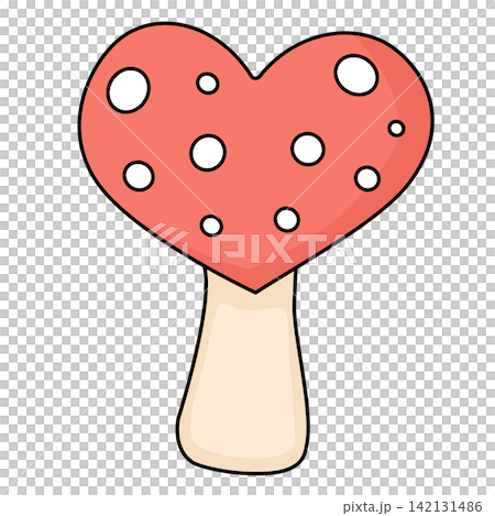 Cute heart shaped red spotted mushroom toadstool love nature concept sticker print visual graphic clipart artwork design icon element illustration Cute heart shaped red spotted mushroom toadstool love nature concept sticker print visual graphic clipart artwork design icon element illustration 142131486