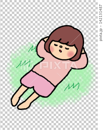 ゴロンとすやすやお昼寝するカワイイ女の子 ゴロンとすやすやお昼寝するカワイイ女の子 142131487
