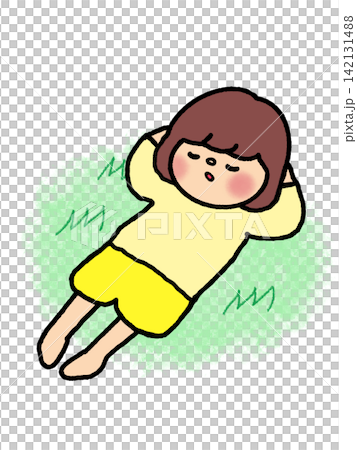 ゴロンとすやすやお昼寝するカワイイ女の子 142131488