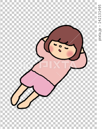 一個可愛的小女孩躺著打盹。 一個可愛的小女孩躺著打盹。 142131495