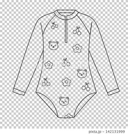 Long sleeve rashguard swimsuit bodysuit cute floral pattern kids swimwear summer fashion sticker print visual graphic clipart artwork design icon element illustration 142131999