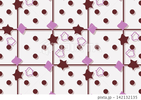 Modern botanical seamless tile, leaves and star flowers in red 142132135