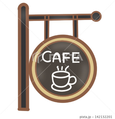 Wooden round hanging cafe sign board shop store entrance hanging signboard sticker print visual graphic clipart artwork design icon element illustration 142132201