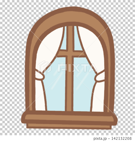 Arch wooden window frame with white curtains cozy home cafe interior decor sticker print visual graphic clipart artwork design icon element illustration Arch wooden window frame with white curtains cozy home cafe interior decor sticker print visual graphic clipart artwork design icon element illustration 142132208