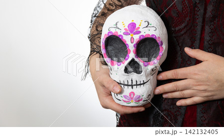 Day of the Dead Calavera: Handheld Sugar Skull for Editorial, Ad, and Gift Displays Day of the Dead Calavera: Handheld Sugar Skull for Editorial, Ad, and Gift Displays 142132405