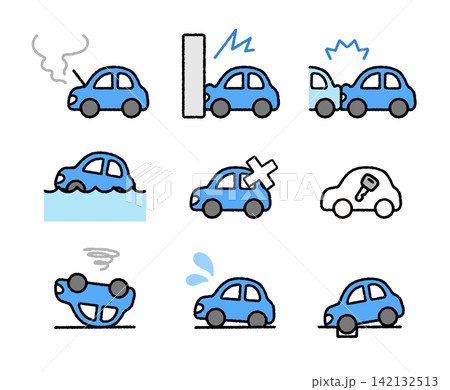 シンプルで使いやすい車のトラブル・事故を表現したイラストセット|故障・保険・運転 シンプルで使いやすい車のトラブル・事故を表現したイラストセット|故障・保険・運転 142132513