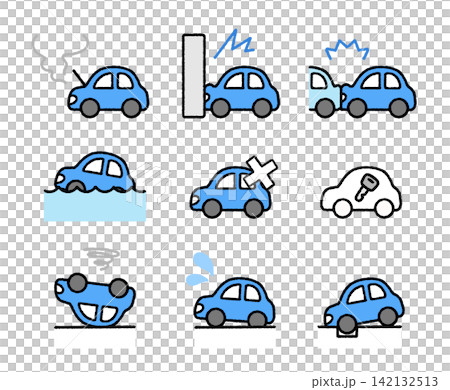 シンプルで使いやすい車のトラブル・事故を表現したイラストセット|故障・保険・運転 シンプルで使いやすい車のトラブル・事故を表現したイラストセット|故障・保険・運転 142132513