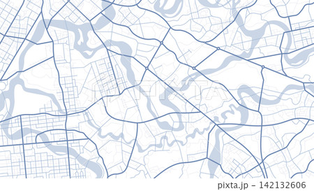 Highway network across sprawling city map. Detailed street map displays darker major roads Highway network across sprawling city map. Detailed street map displays darker major roads 142132606