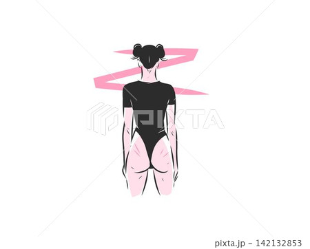 Lonely Woman Standing with Back Turned, Female Psychology and Emotional Vulnerability, Stress, Inner Feelings, Body Language and Mental Health Vector Illustration 142132853