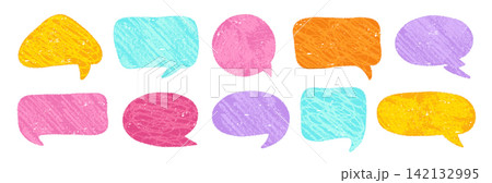 Chalk pencil speech bubble collection drawn crayon comic frame grunge balloon dialog cloud style 142132995