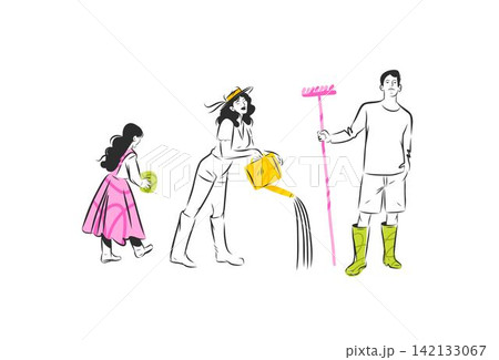 Gardening People Set with Woman, Man and Child, Gardeners Watering Plants and Working with Garden Tools, Spring Outdoor Activities Hand Drawn Vector Illustration Gardening People Set with Woman, Man and Child, Gardeners Watering Plants and Working with Garden Tools, Spring Outdoor Activities Hand Drawn Vector Illustration 142133067