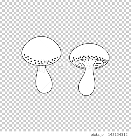 線画な白黒のしいたけと秋の味覚なきのこの食材 線画な白黒のしいたけと秋の味覚なきのこの食材 142134512