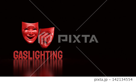 Red Theater Masks Symbolizing Gaslighting and Emotional Manipulation 3d render. Red Theater Masks Symbolizing Gaslighting and Emotional Manipulation 3d render. 142134554