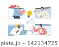 Video conference communication, Virtual communication, Online meeting or seminar, Consulting or data analysis meetings, Business discussion, Distance studying and remote working concept. 142134725