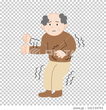 A drawing of an elderly man with Parkinson's disease whose limbs are trembling, without outlines. A drawing of an elderly man with Parkinson's disease whose limbs are trembling, without outlines. 142134741