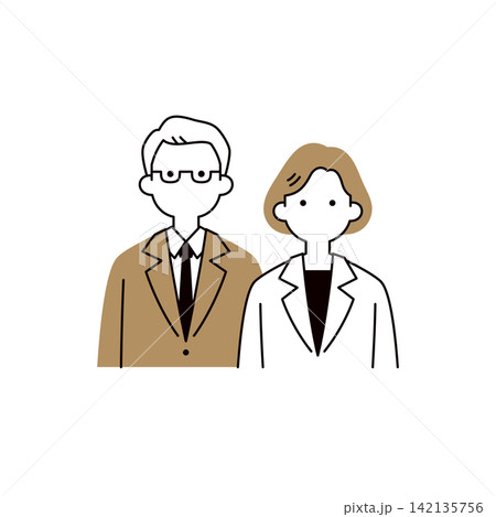 スーツを着た男性社長・男性役員と女性経営者のシンプルな上半身ベクターイラスト素材セット スーツを着た男性社長・男性役員と女性経営者のシンプルな上半身ベクターイラスト素材セット 142135756