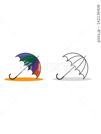 Colorful and Line Art Umbrella Illustration Set Colorful and Line Art Umbrella Illustration Set 142136406