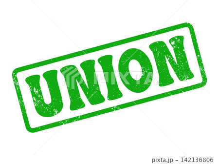 A bold green union word stamp featuring a prominent distressed vintage texture A bold green union word stamp featuring a prominent distressed vintage texture 142136806