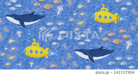イエローサブマリン&クジラ・魚たちの海中冒険パターン Midnight Blue.jpg イエローサブマリン&クジラ・魚たちの海中冒険パターン Midnight Blue.jpg 142137804
