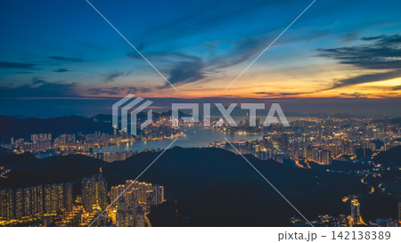 Hong Kong Aug 5 2022 cityscape and harbour at twilight Hong Kong Aug 5 2022 cityscape and harbour at twilight 142138389