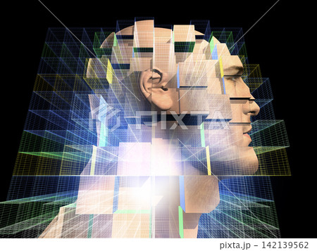 ブロック化した人型ロボットの横顔 ブロック化した人型ロボットの横顔 142139562