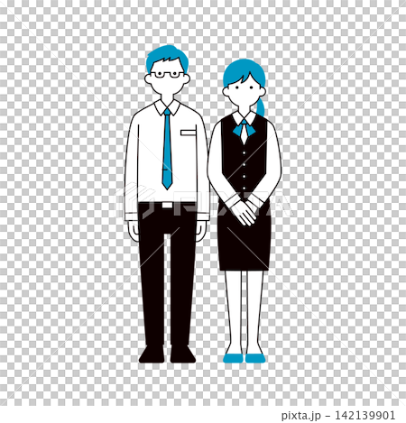 若いビジネスマンとユニフォームを着たビジネスウーマンの全身ベクターイラスト素材セット_線画 若いビジネスマンとユニフォームを着たビジネスウーマンの全身ベクターイラスト素材セット_線画 142139901