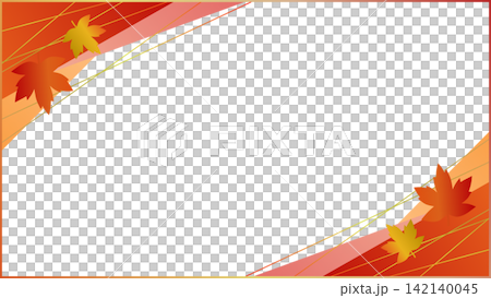 Autumn-colored diagonal frame background: Modern vector frame decoration using autumn leaves and geometric shapes. 142140045