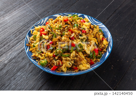 chinese Stir Fried Egg with Chili Pepper and Pickled Vegetables chinese Stir Fried Egg with Chili Pepper and Pickled Vegetables 142140450
