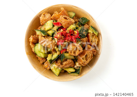 chinese Cucumber Salad with Fried Dough Sticks and Sesame Sauce 142140465