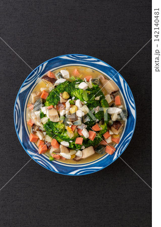 chinese Broccoli Soup with Preserved Egg and Vegetables chinese Broccoli Soup with Preserved Egg and Vegetables 142140481