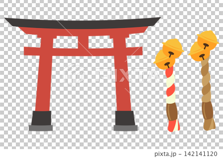 圖示為兩種用於紅色鳥居和壺鈴的繩子(紅白相間和棕色)。 圖示為兩種用於紅色鳥居和壺鈴的繩子(紅白相間和棕色)。 142141120