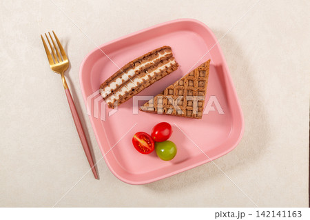 triangle Cocoa Layered Waffle Sandwich Cake Isolated On White Background 142141163