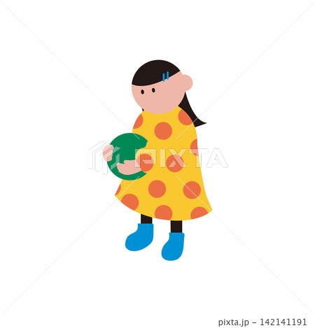 ボールを持って遊んでいる子どものイラスト素材 142141191