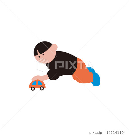 車のおもちゃで遊ぶ子どものイラスト素材 142141194