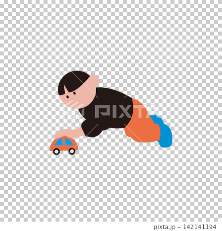 Illustration of a child playing with a toy car Illustration of a child playing with a toy car 142141194