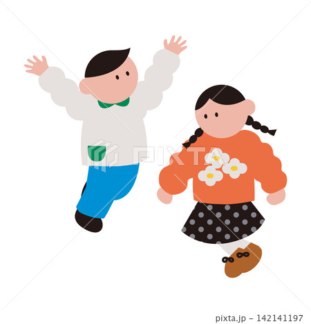 ジャンプして楽しんでいる子ども達のイラスト素材 142141197