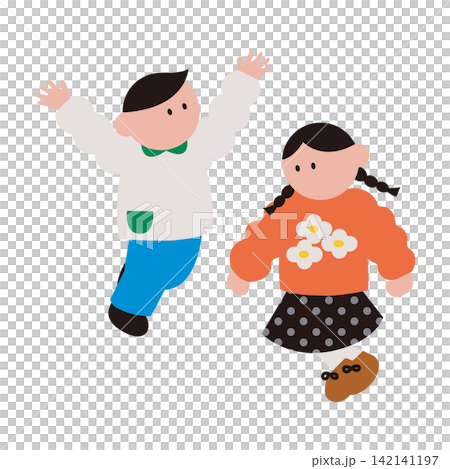 ジャンプして楽しんでいる子ども達のイラスト素材 142141197
