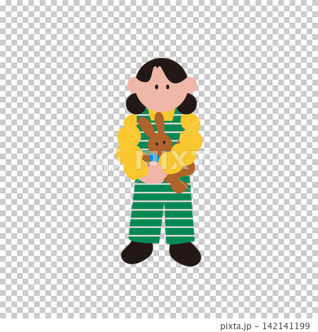 插圖描繪了一個孩子站立著,手裡拿著一個毛絨玩具。 插圖描繪了一個孩子站立著,手裡拿著一個毛絨玩具。 142141199