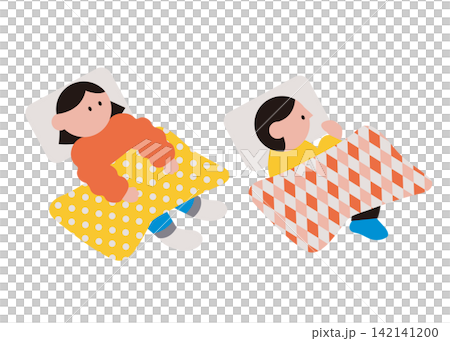 兒童睡在日式床墊上的插圖 142141200