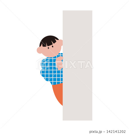 壁からこちらをみている子どものイラスト素材 壁からこちらをみている子どものイラスト素材 142141202