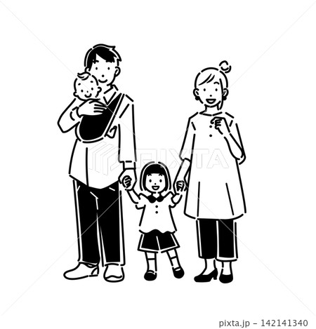 並んで立つ若い四人家族 シンプルでお洒落な線画イラスト 並んで立つ若い四人家族 シンプルでお洒落な線画イラスト 142141340