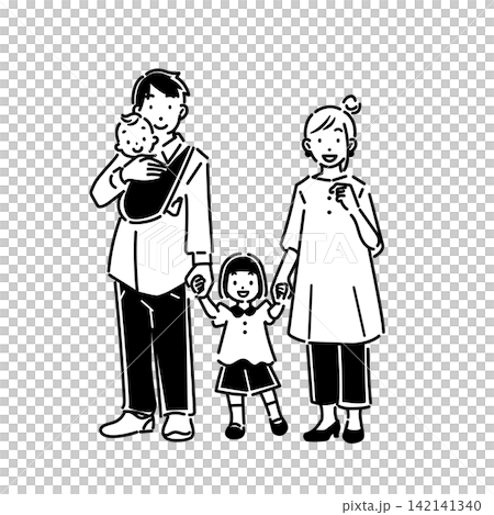 並んで立つ若い四人家族 シンプルでお洒落な線画イラスト 並んで立つ若い四人家族 シンプルでお洒落な線画イラスト 142141340